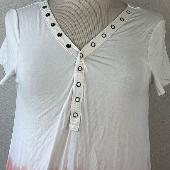 Pre-Owed American Eagle Womens Tie-Dye Snap V-Neck Open Back Short Sleeve Top S - Picture 3 of 5